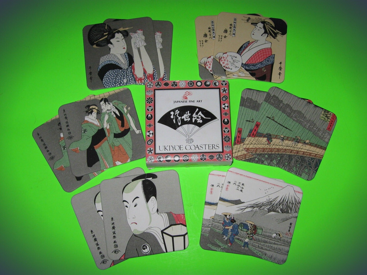 12 Asco Toyota Ukiyoe Japanese Coasters 3.5″ Square Haute Juice
