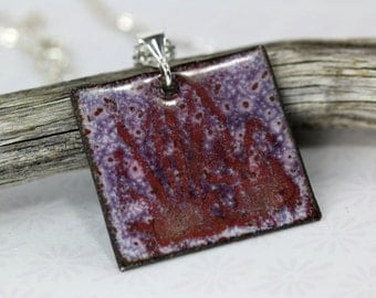 Purple Enamel Pendant, Enamel Necklace, Purple Pendant, Purple Enamel, Purple Pendant, Copper Pendant, Purple Necklace, Purple Pendant