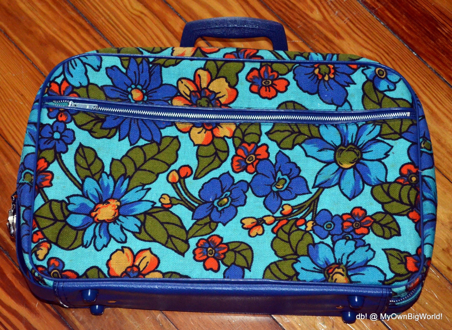 Vintage Retro Child Suitcase Flower Blue by OurOwnBigWorld on Etsy