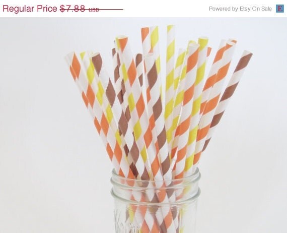 ON SALE - 50 Fall Orange, Brown & Yellow Paper Straw Mix - Thanksgriving Party Supply - ships less than 24 hours Il_570xn