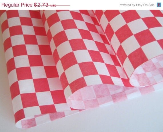 ON SALE - 25 Sheets of Red and White Checkered Deli Wrap Wrapping Paper 12" x 12" Il_570xn