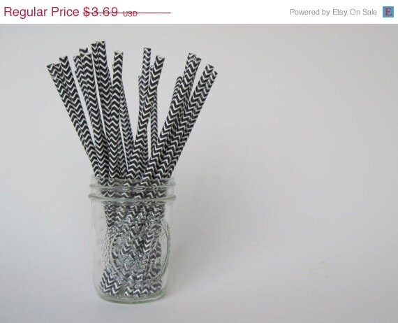 10% off - 25 Black and White CHEVRON Paper Straw - ships less than 24 hours Il_570xn