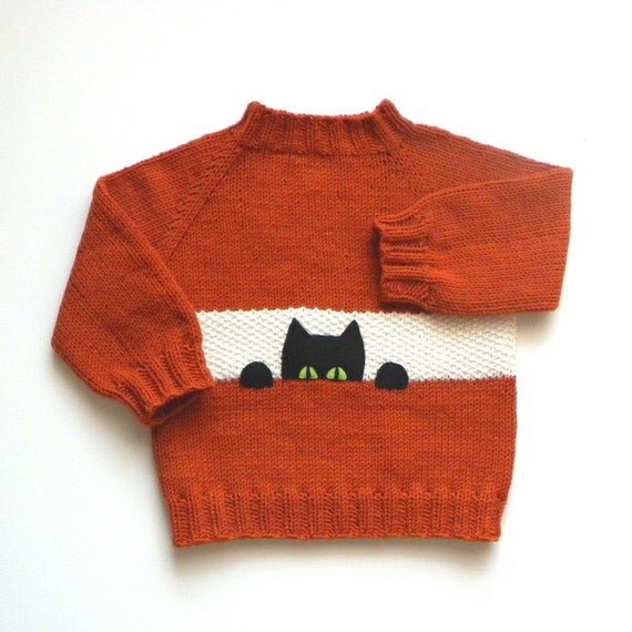 Download Black cat kids sweater fox color baby pullower orange sweater