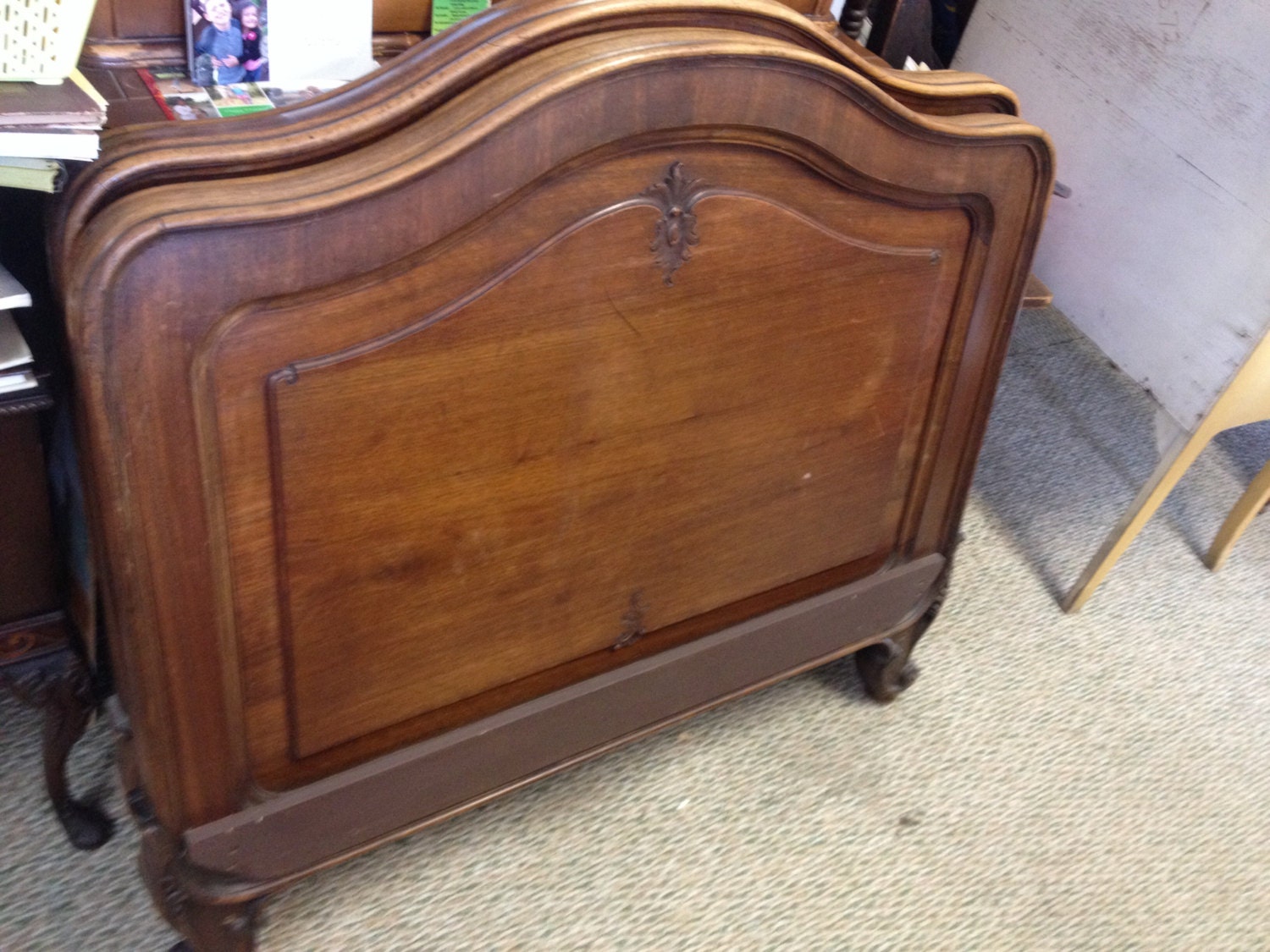 Antique Twin Size Head and Footboard French Old Walnut Wood Haute Juice