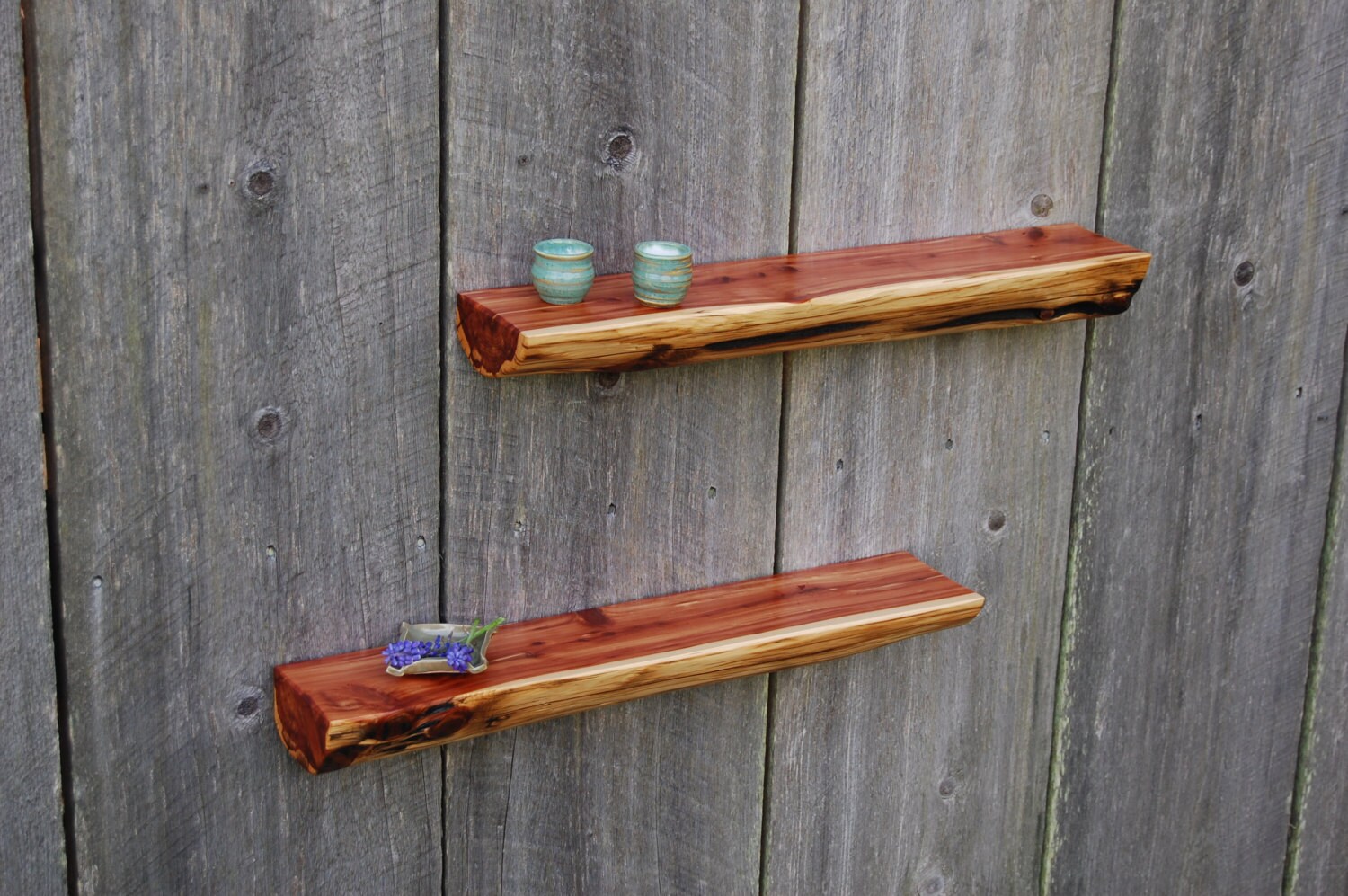 Two Reclaimed Cedar Log Shelves Floating Shelves 23 x