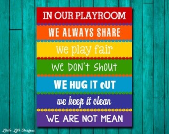 Playroom Rules Sign. Childrens Wall Art. Kids Room Decor. Rainbow Playroom Sign. Playroom Decor. Playroom Wall Art. In Our Playroom We...