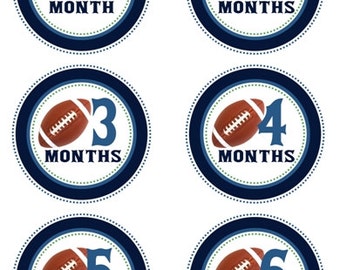 Instant Download - Baby Month to Month Stickers, Football Monthly Birthday Stickers for Baby, Photo Prop Birthday Stickers, Blues
