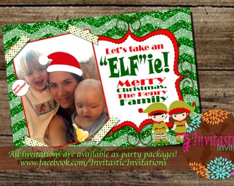 Custom Photo Christmas Cards - Photo Christmas Cards, Let's Take an "Elfie" - Printable Holiday Cards - Selfie Christmas Card