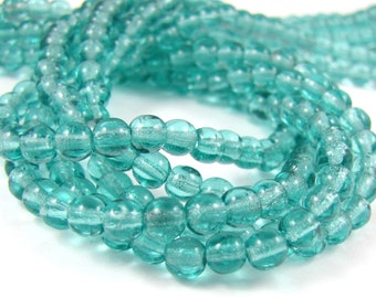 Teal 4mm Smooth Round Czech Glass Beads 100pc #1846