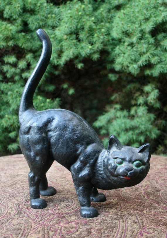 Cast Iron Black Cat Figurine. Stretching by AnythingDiscovered