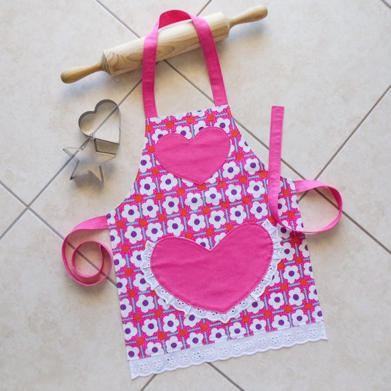Kids Apron pink girls kitchen craft art play apron childs