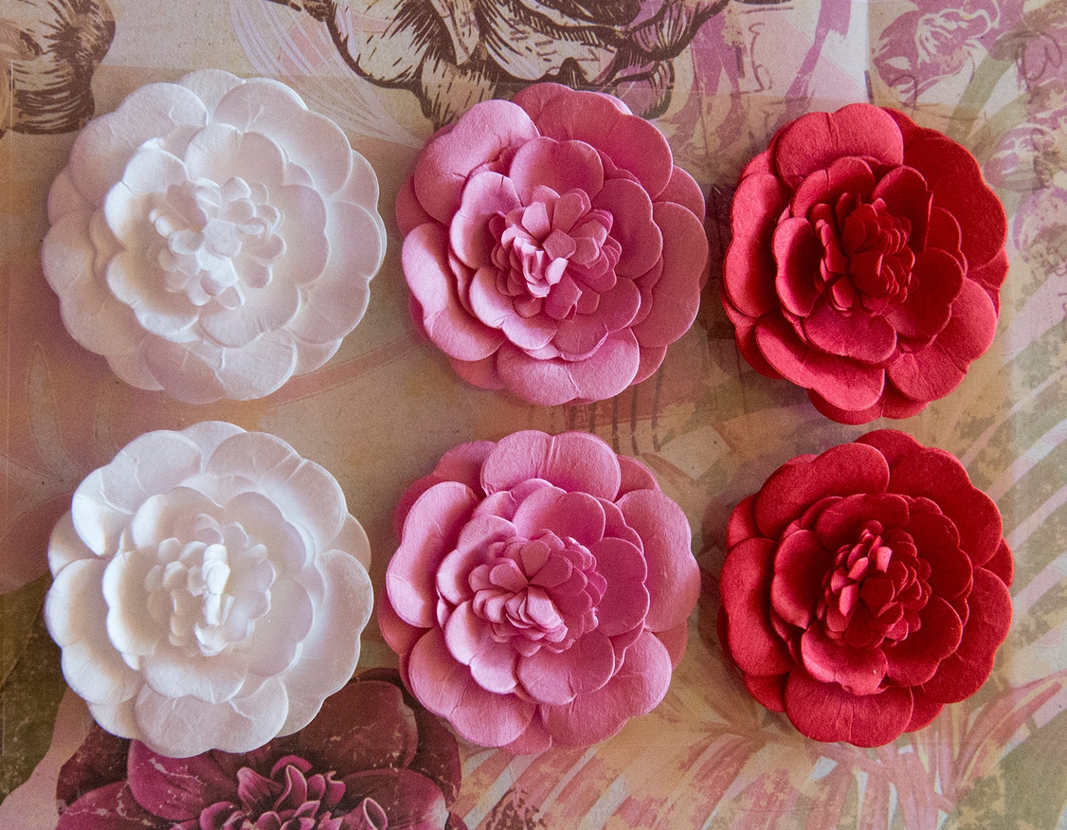 Paper Flower Embellishments Pink White and by EmbellishMyWorld