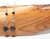 Silver Plated Handmade Metal Black Czech Glass Beads Earrings