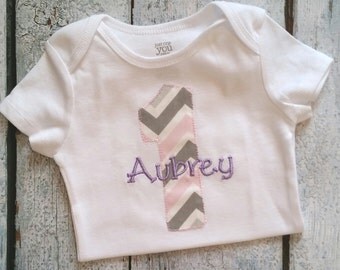 Items similar to Girls 1st Birthday Outfit-Pink and Cream Chevron ...