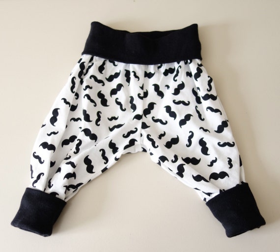Baby and Toddler Harem Pants Black and Cream Mustache