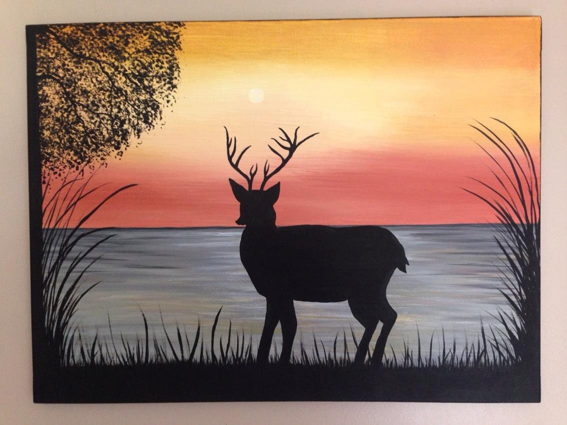 Deer painting deer silhouette wildlife paintinglandscape