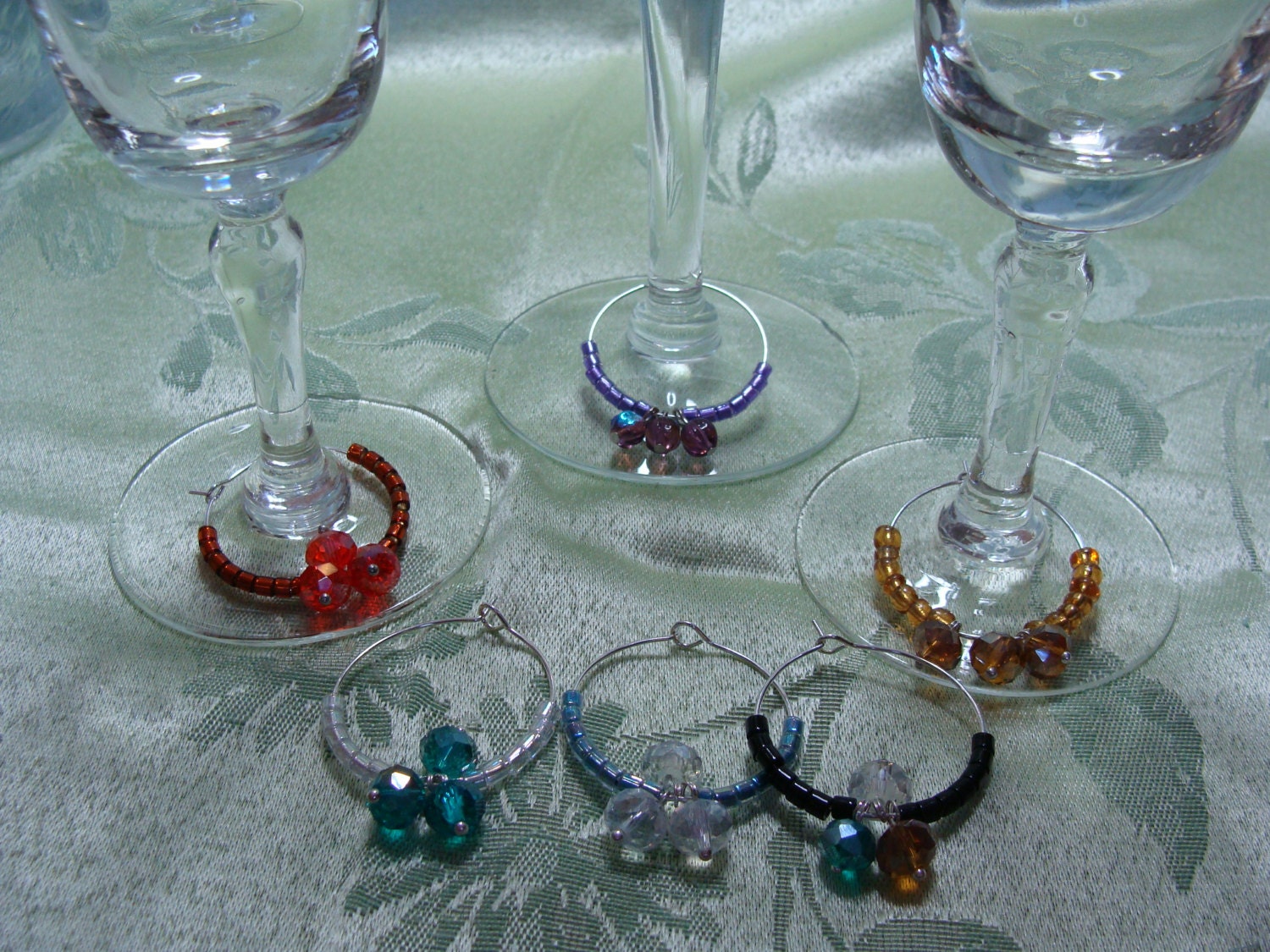 Silver Plated Wine Glass Rings with Crystals by Nanajanece on Etsy