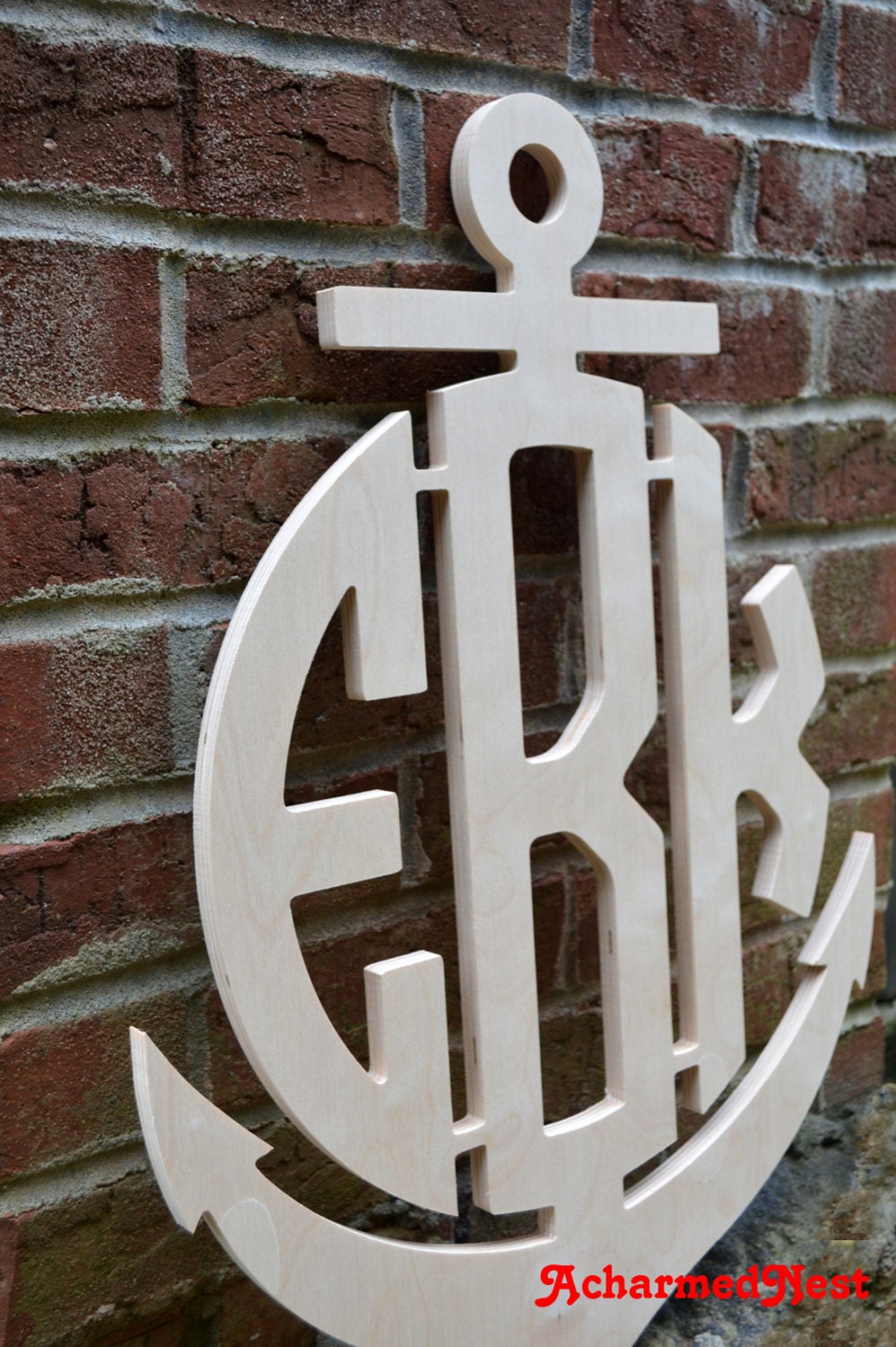 Extra Large 35 Inch Wooden Anchor Monogram Wall Hanging