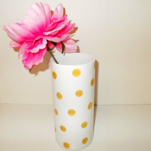Items similar to Painted Vase. Polka dot vase. White and gold polka dot