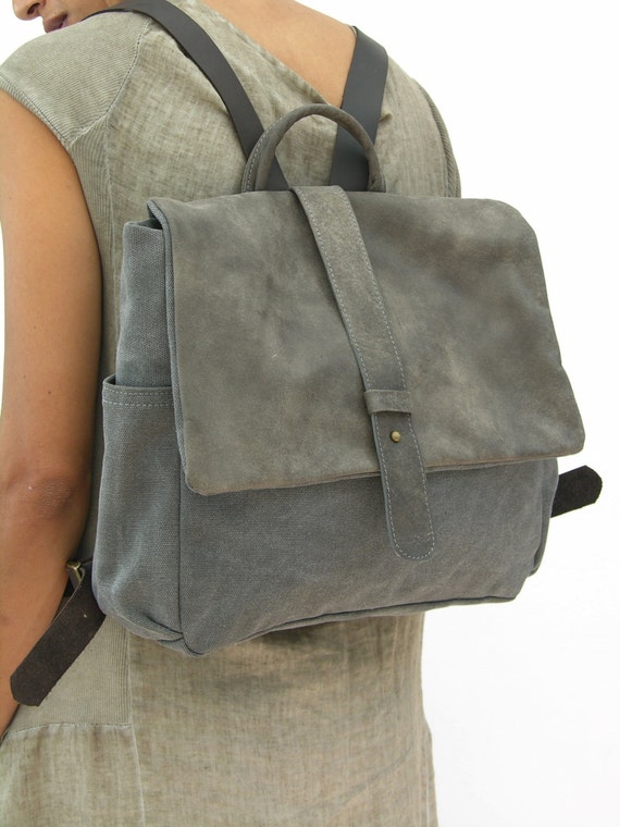 Leather and Canvas Backpack Unisex Schoolbag Rucksack
