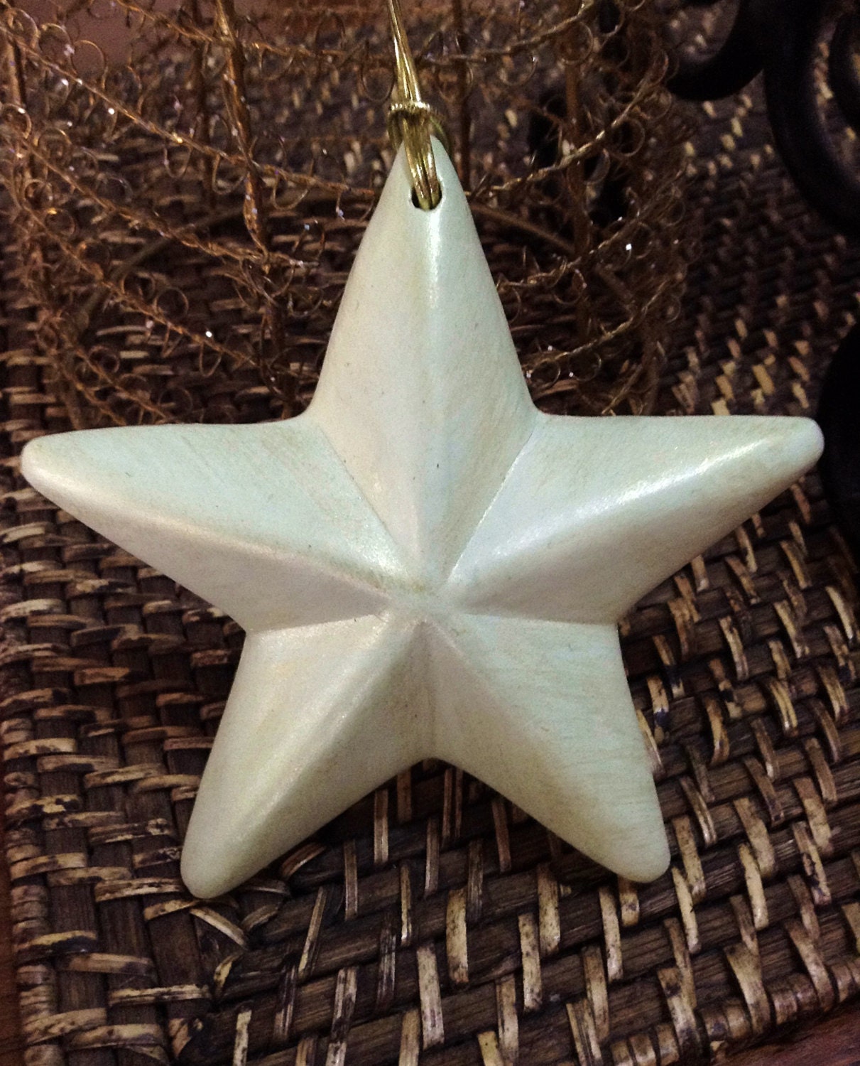 Ceramic Christmas Tree Star - Handmade, Light Green with Gold Highlights