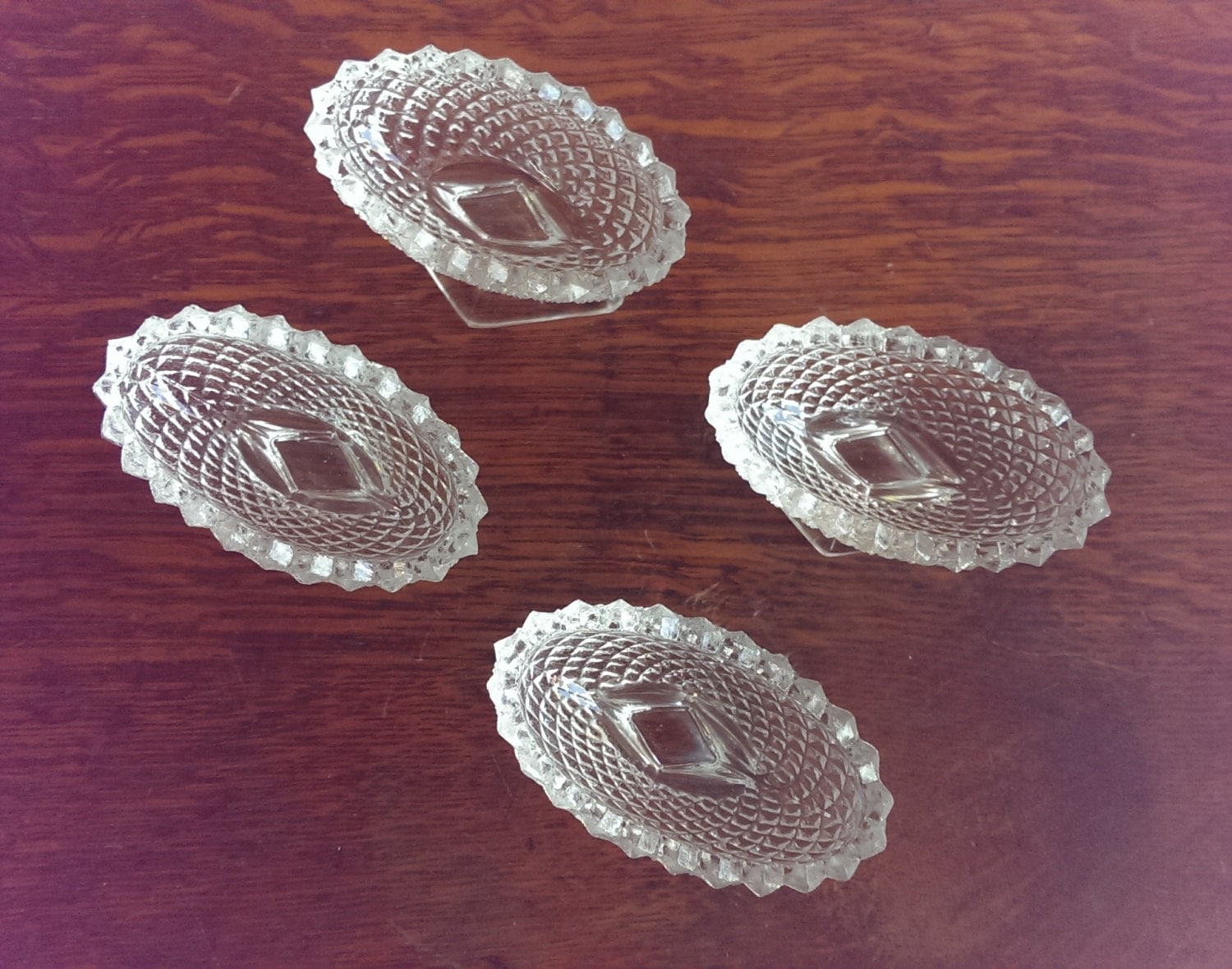 Set of Four Unique Oval Footed Cut Crystal Salt Cellars Haute Juice