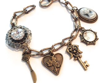 Vintage Repurposed Heirloom Rhinestone Charm Bracelet