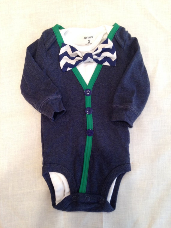 Items similar to Navy Blue Baby Boy Cardigan Bodysuit with Coordinating Snap On Bow Tie on Etsy