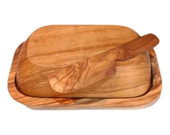 Wooden Butter Dish & Knife from Olive wood
