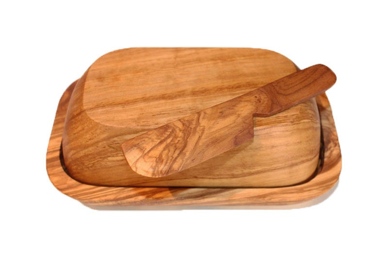 Wooden Butter Dish & Knife from Olive wood