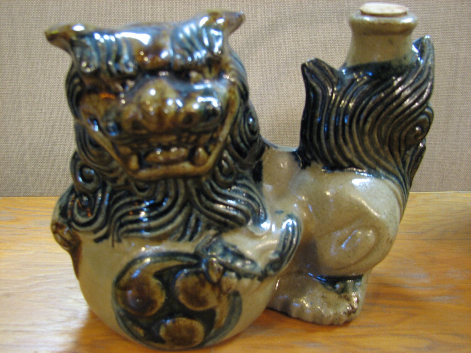 Japanese Ceramic Sake FOO DOG TOKKURI Flask Bottle Decanter