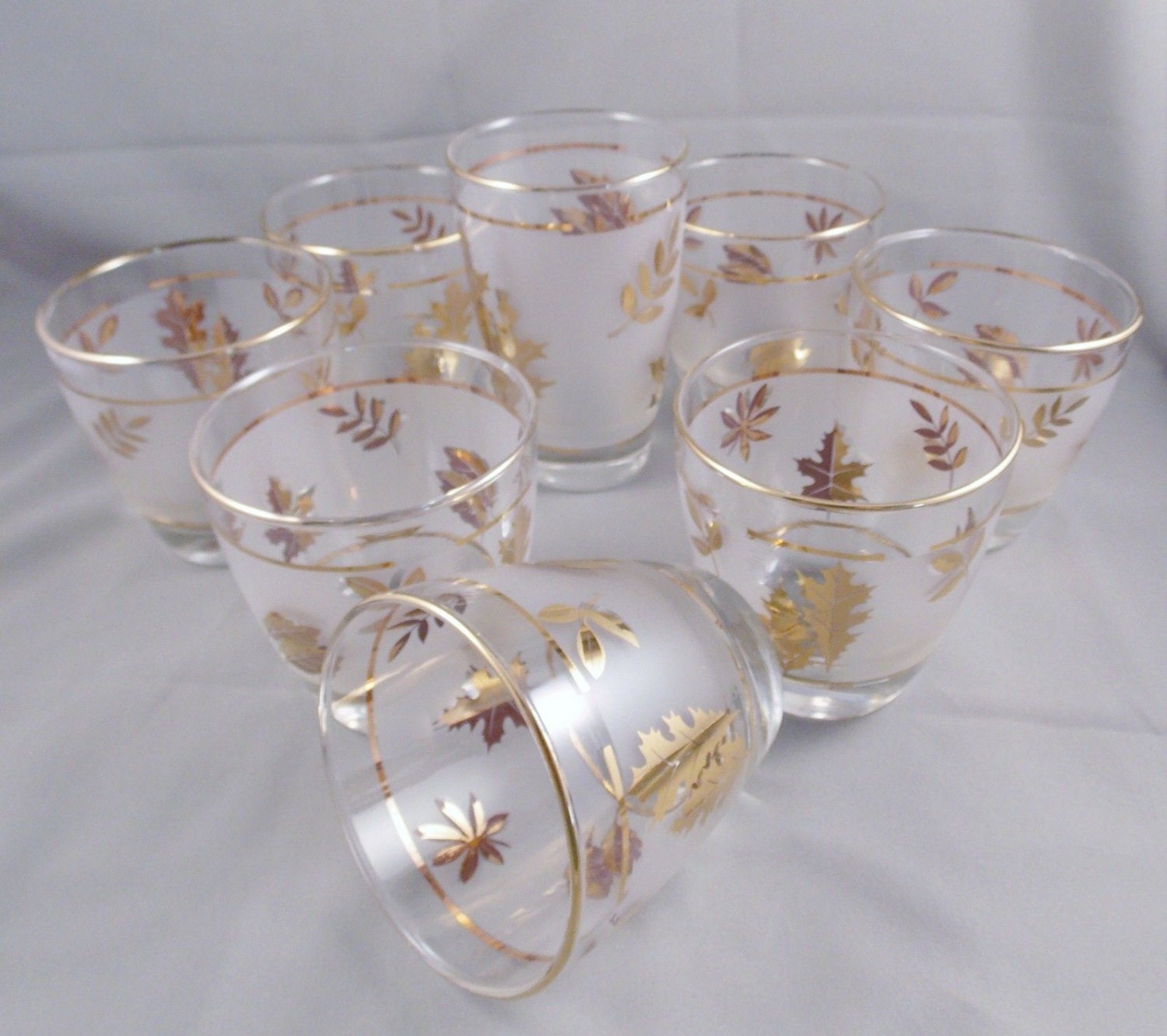 Vintage Libbey Glass Gold Leaf Golden Foliage Tumblers Set Of