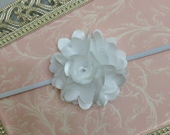 Baby Headband - White Baby Headband - White Mini Satin Mesh Flower Headband - White Headband - White Newborn Headband -Satin Flower Headband