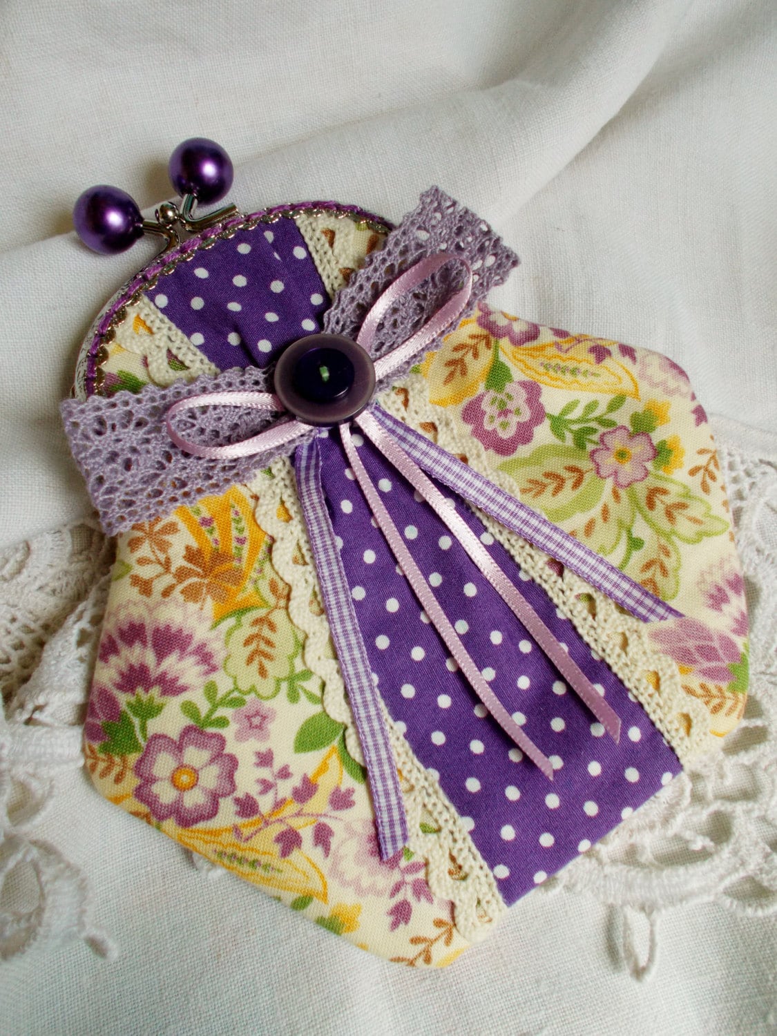 Emma handmade coin purse in purple and lilac and a few other