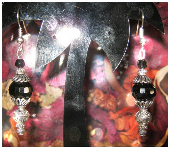 Handmade Silver Hook Earrings with Facetted Black Onyx by IreneDesign2011