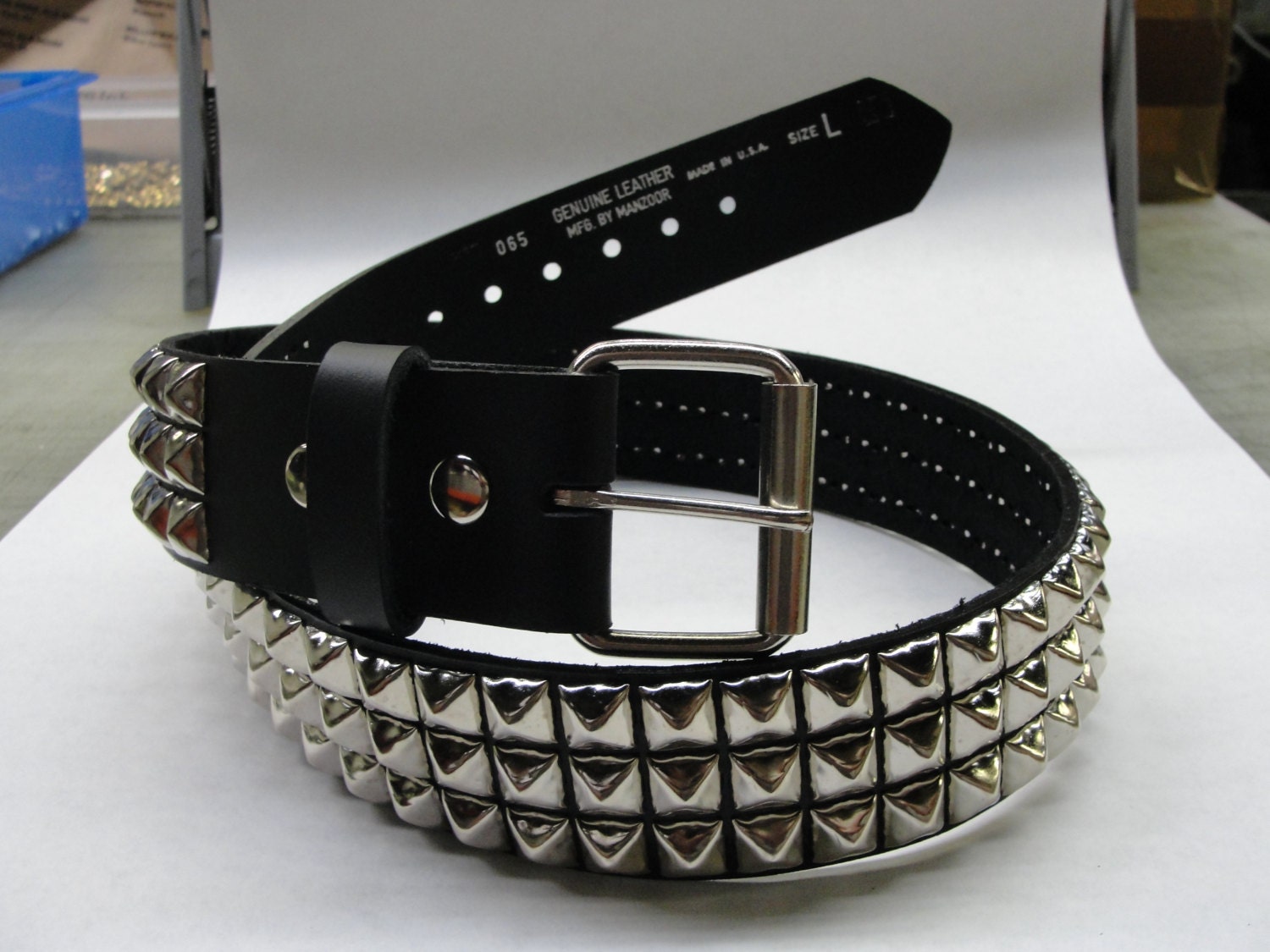 1-3/4 45mm wide Genuine Leather Belt with 3 rows