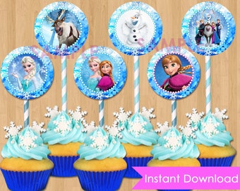 Frozen Cupcake Toppers - INSTANT DOWNLOAD Disney Frozen Cupcake Toppers - Printable 2" Birthday Party Circle Favor Tag matches Invitation