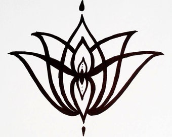 Lotus Flower Temporary Tattoo Hand Drawn Henna Style by ashinetoit