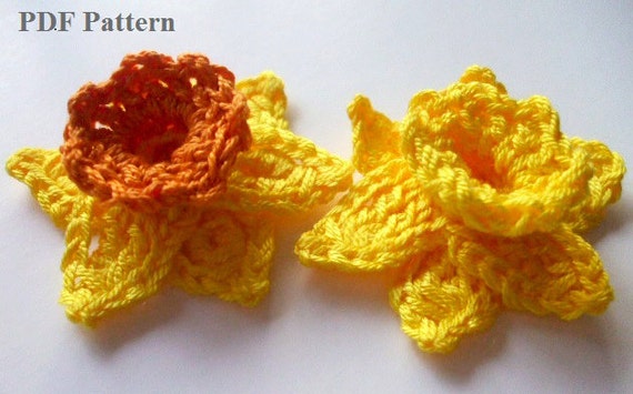 PDF Pattern - Crochet Yellow Daffodil - Instant Download/flower/floral motif/accessory/home decor