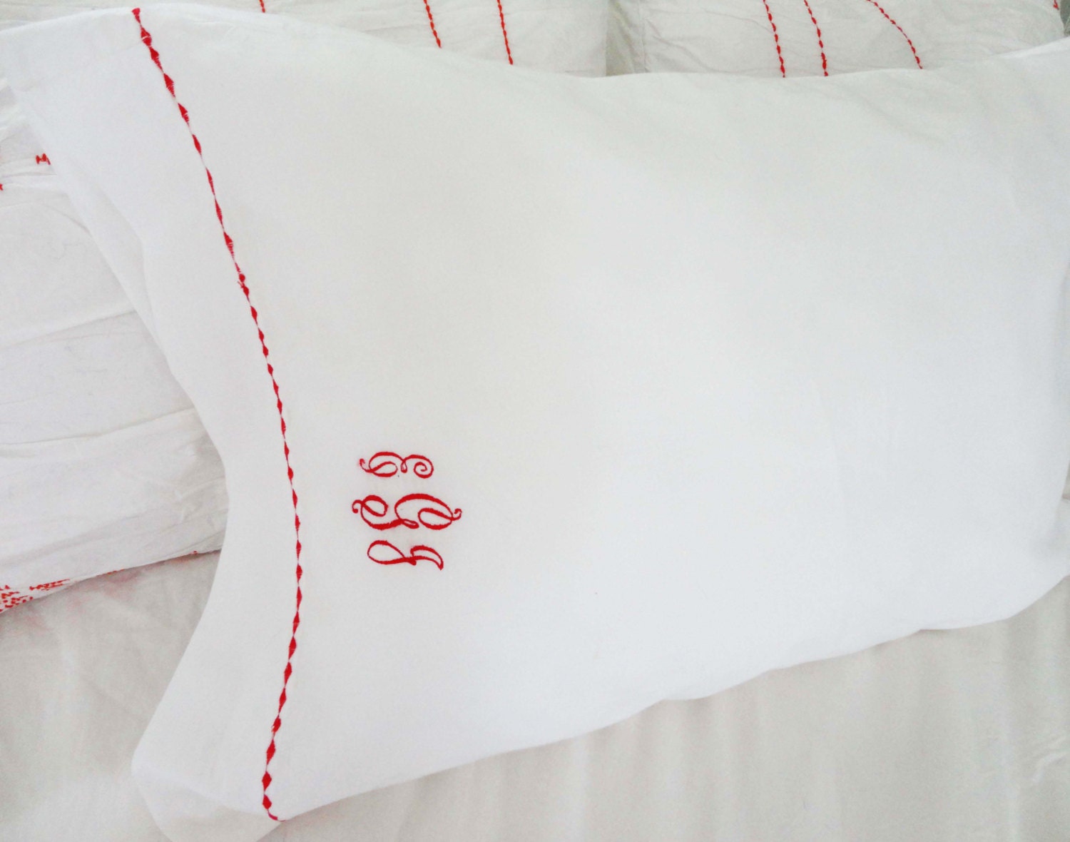 Monogram Standard Pillow Cases with Custom Embroidered Border
