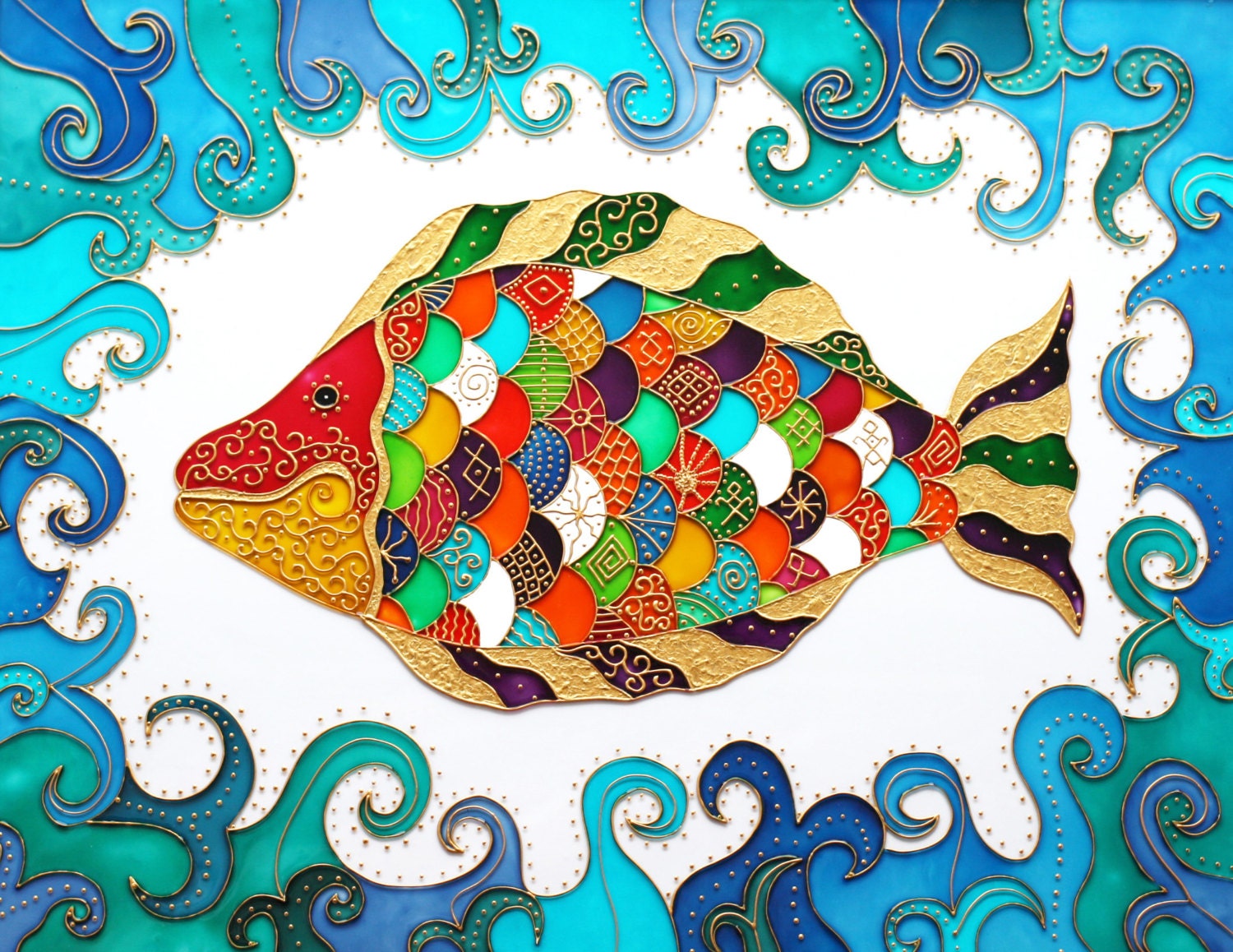 The Fish Glass Painting FREE SHIPPING glass art vitrage