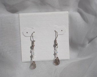 9 x 6mm Black Diamond teardrop Briolettes dangle from silver wire ,3mm Crystal AB Bicone accent and