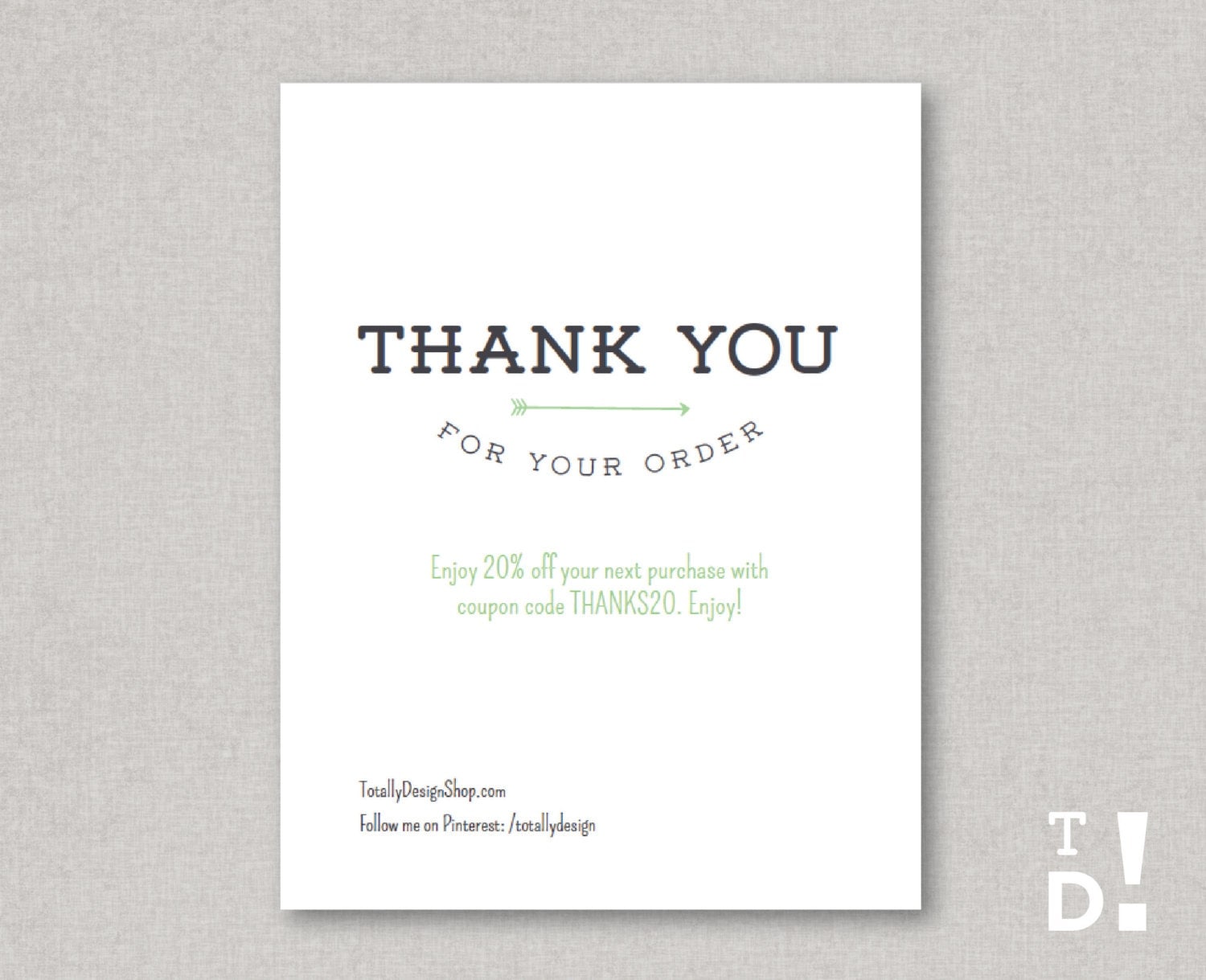 Thank You For Your Order Card Printable Instant Download