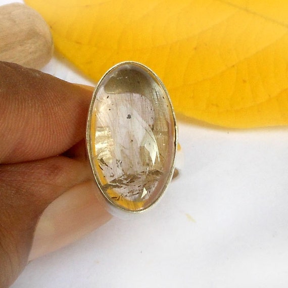 Rutilated Quartz ring size 7.5 Yellow Rutilated quartz gemstone ring
