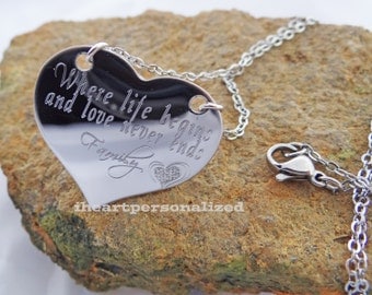 Personalized heart necklace - custom engraved heart necklace - memorial - loss - sympathy custom jewelry - engraved with your own message