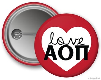 AOII Alpha Omicron Pi Love Heart Sorority Greek Button