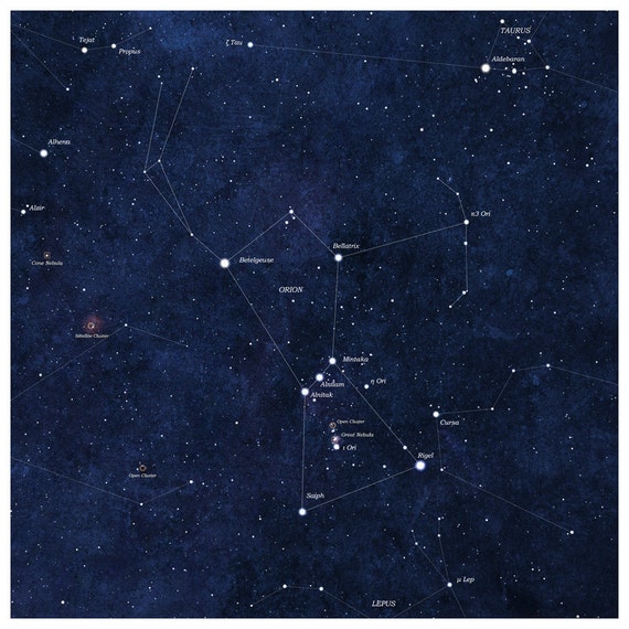 Orion Star Map Constellations 8x8 Art Print by ArtForOwl on Etsy