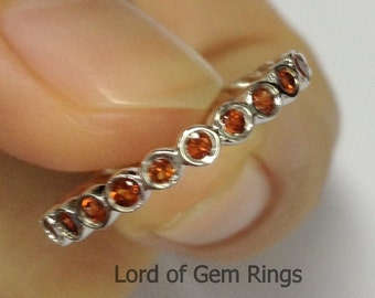 Hand Crafted Stackable Bezel Garnet 14K White Gold Twig Wedding Band ...