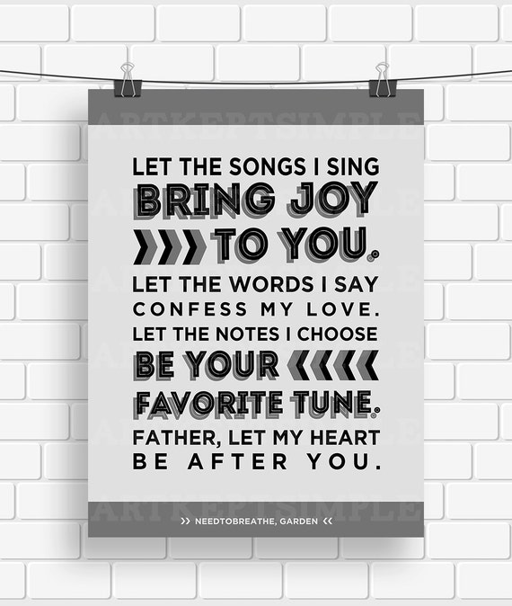 Items similar to INSTANT DOWNLOAD NeedToBreathe Garden Lyrics Poster on
