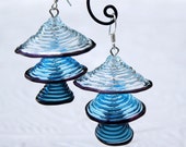 Light and dark blue bells lampwork earrings, dangle earrings, glass earrings, light blue earrings, dark blue earrings, transparent earrings